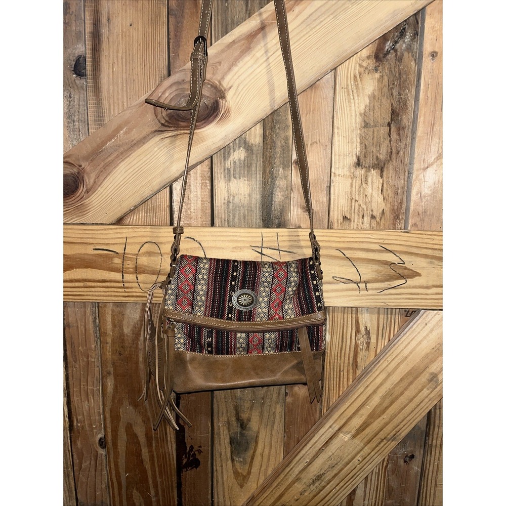 American West Women's Bandana Serape Fold Over Crossbody‎ Handbag Purse Brown
